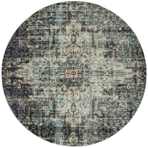 LOLOI II Nadia Smoke/Slate 5 ft. x 5 ft. Round Transitional Polypropylene Area Rug