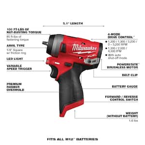 M12 FUEL 12V Lithium-Ion Brushless Cordless Stubby 1/2 in. Impact Wrench with M12 2.0Ah Battery