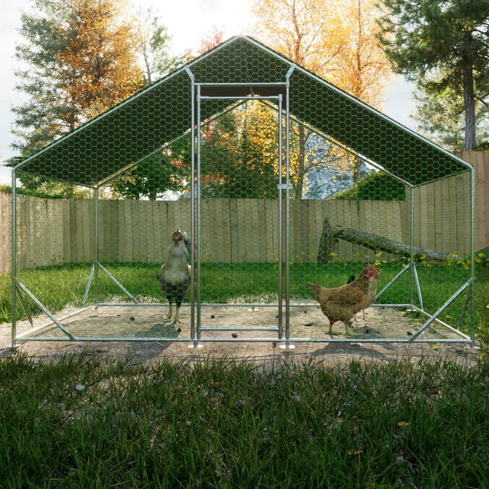Large Galvanized Metal Chicken Coop with Waterproof Cover