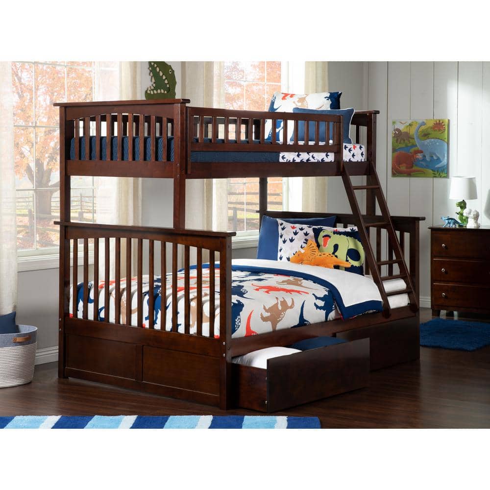 Walnut Full Size Bunk Bed with Storage Drawers