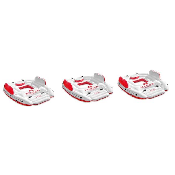 Intex Inflatable Marina Breeze Island Lake Pool Raft with Built-In Cooler, Red (3-Pack)