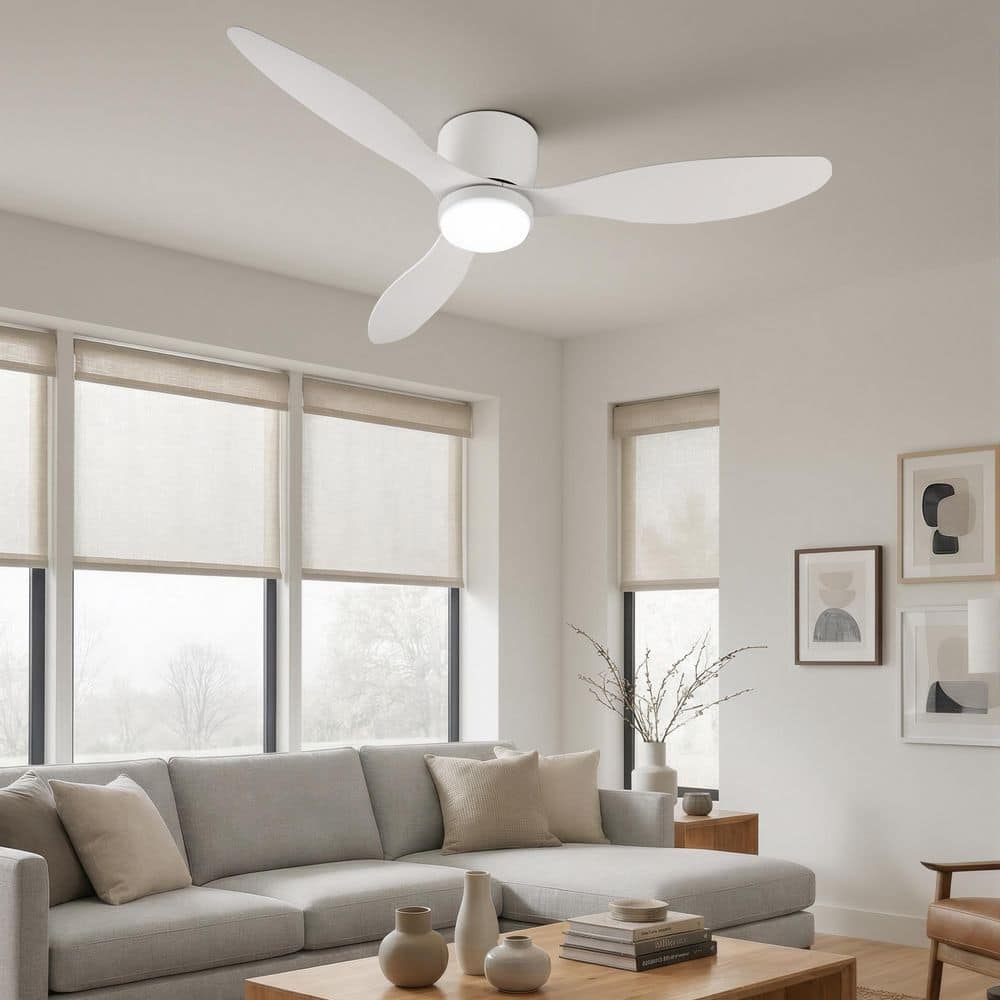 FEKZO 52 in. Smart Indoor White Flush Mount Standard Ceiling Fan