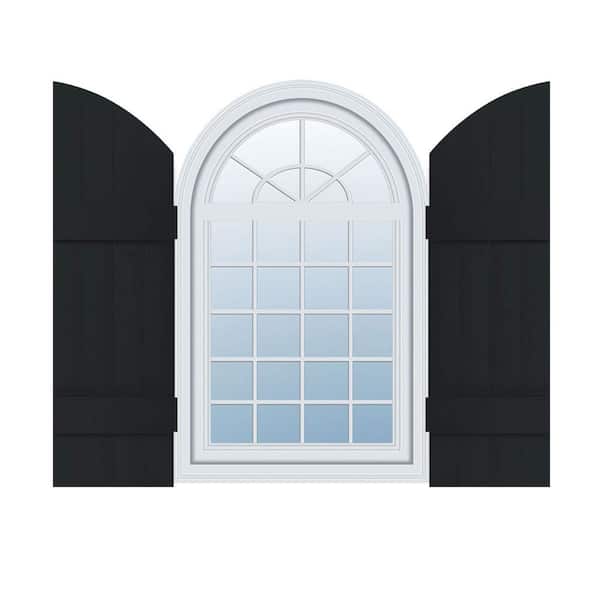 Ekena Millwork 14 in. x 49 in. Lifetime Vinyl Standard Four Board Joined w/ Archtop Board and Batten Shutters Pair Black