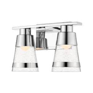 Ethos 13 in. 2-Light Chrome Integrated LED Shaded Vanity Light with Clear Seedy Glass Shade