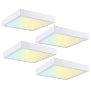 4-Pack 9 in. Square White Selectable LED Integrated LED Flush Mount Downlight