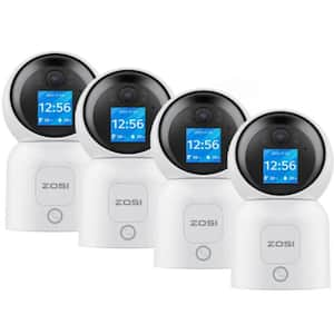 Wired 2.5K 4MP Plug-in Indoor Smart Home Security Camera, 360° PT Baby/Pet Monitor, 1-Touch Call, 2-Way Video - 4-Pack