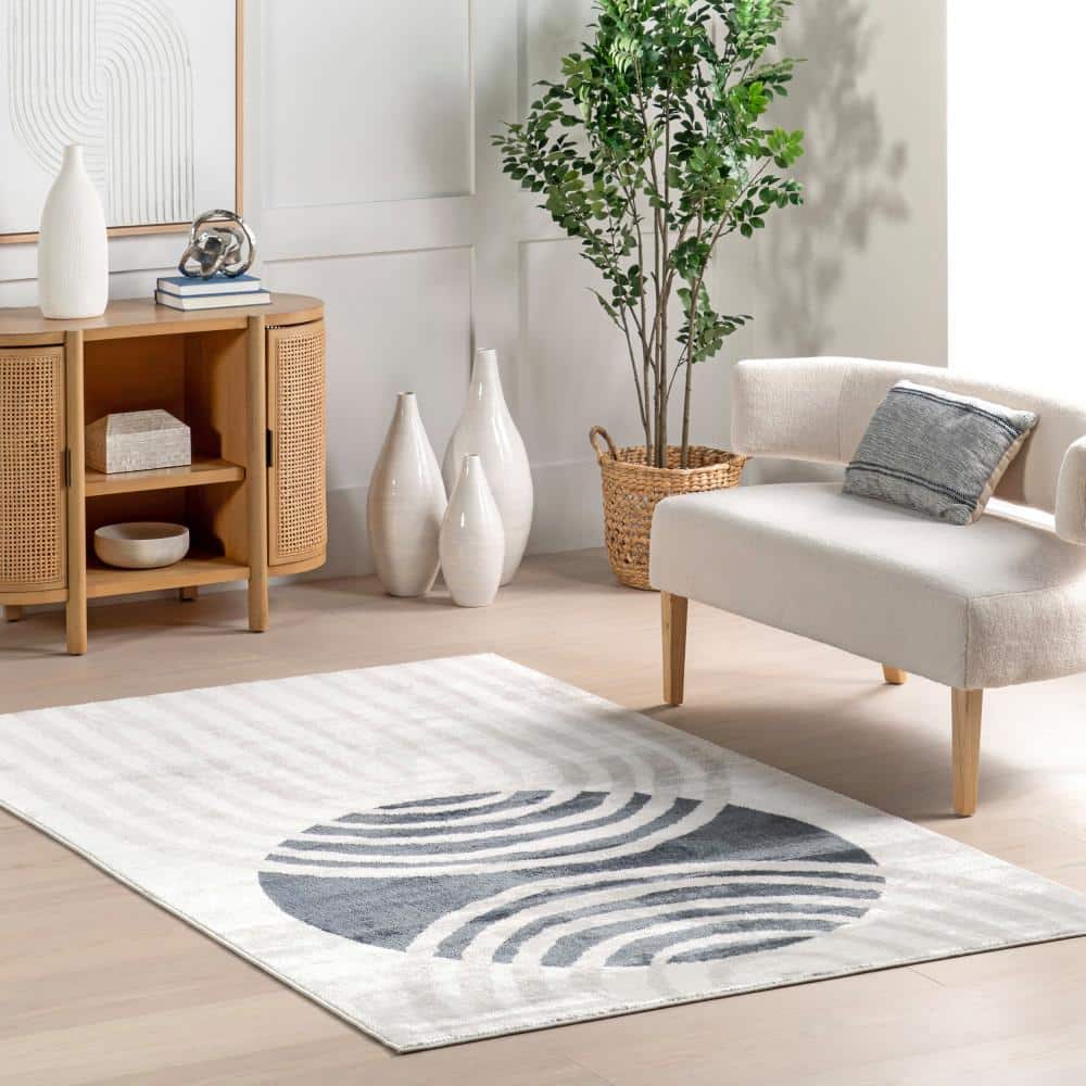 Shandra Abstract Blue and Gray Synthetic 4' x 6' Area Rug
