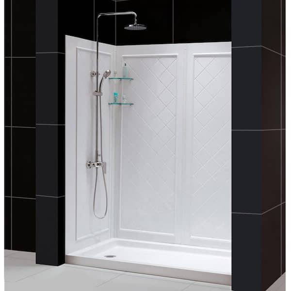 SlimLine 60 in. x 32 in. Single Threshold Shower Pan Base in White Right Hand Drain with Back Walls
