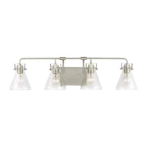 Jaden 33.25 in. 4-Light Brushed Nickel Transitional Wall Bathroom Vanity Light with Clear Seeded Glass Shades