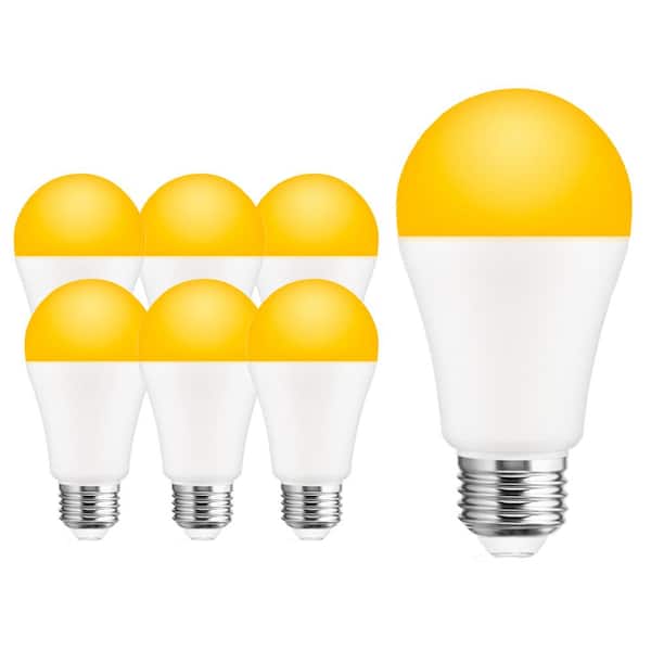 YANSUN 12-Watt, 100-Watt Equivalent A19 Dusk to Dawn LED Bug Light Bulb E26 Base in Yellow-Colored 2000K (6-Pack)