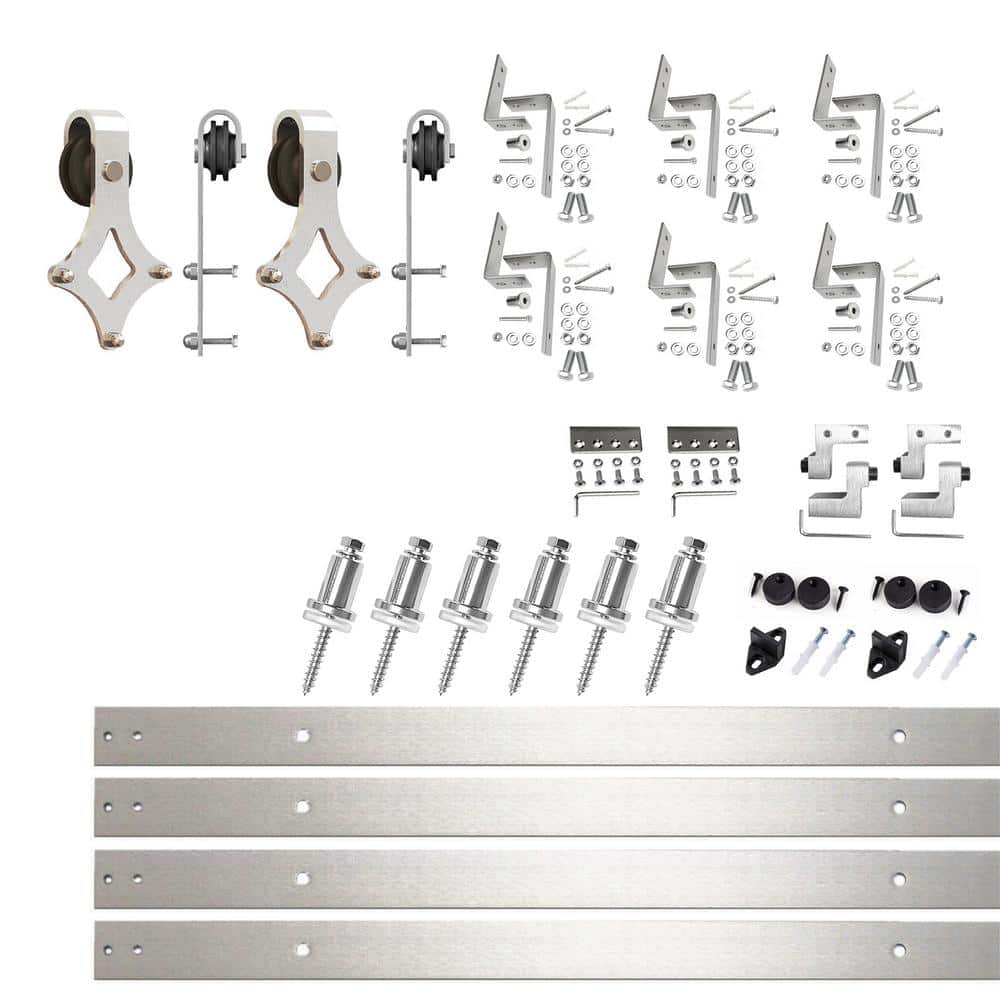 9 ft./108 in. Brushed Nickel Double Track Bypass Z-Shape Sliding Barn Door Hardware Kit - Diamond Design Roller price history on PriceWatchPro
