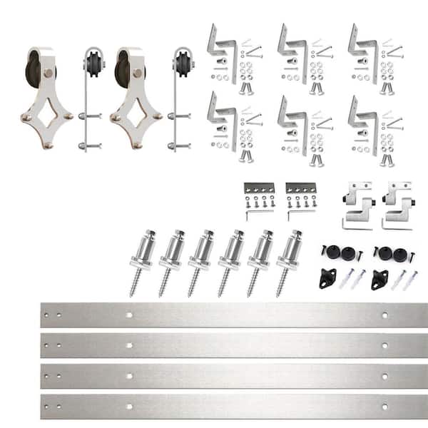 HOMACER 9 ft./108 in. Brushed Nickel Double Track Bypass Z-Shape Sliding Barn Door Hardware Kit - Diamond Design Roller