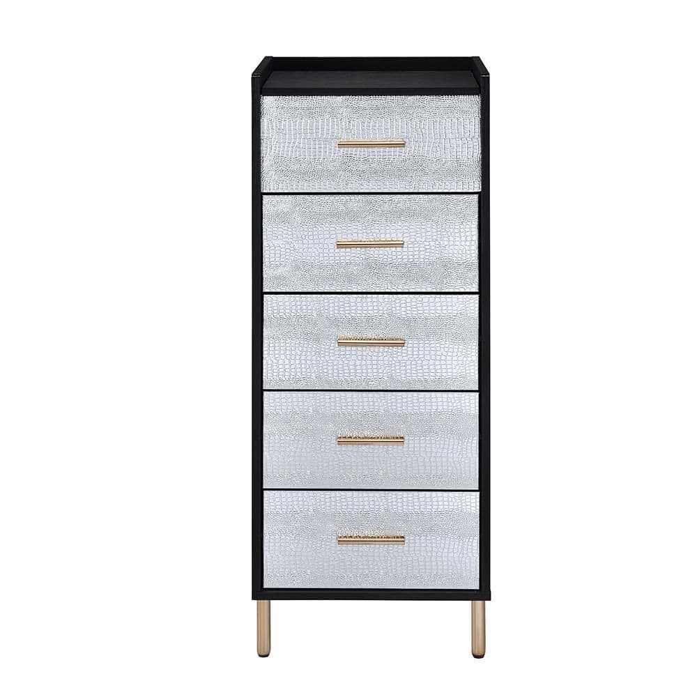 Acme Furniture Myles Black, Silver and Gold Finish Jewelry Armoire 17 in. L x 16 in. W x 45 in., Black/ Silver & Gold Finish