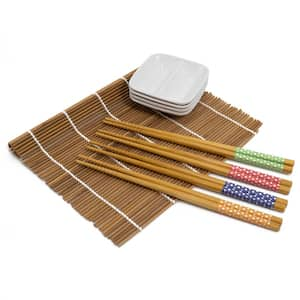 13-Piece Multicolored Bamboo Chopstick Set with Sauce Dishes