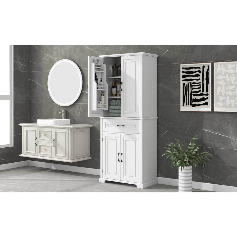 30 in. W x 16 in. D x 72 in. H White Linen Cabinet with Adjustable Shelf an