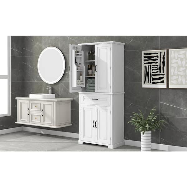 Unbranded 30 in. W x 16 in. D x 72 in. H White Linen Cabinet with Adjustable Shelf and Drawer