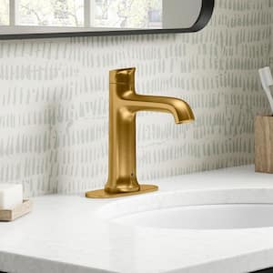 Mistos Battery Powered Touchless Single Hole Bathroom Faucet in Vibrant Brushed Moderne Brass