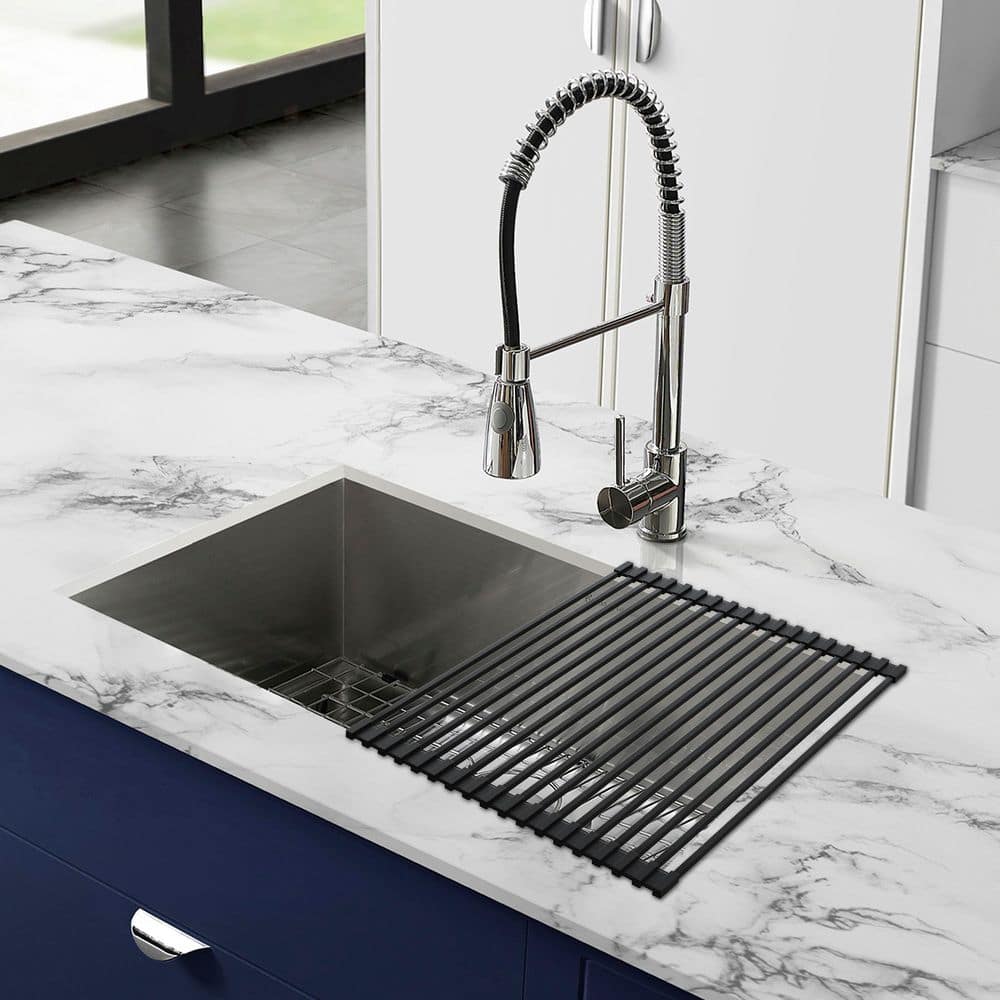 Black Silicone Roll-Up Kitchen Sink Grid, 20.5" x 12.6"