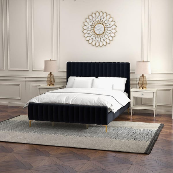 JAYDEN CREATION Latium 65 in. W Black Tufted Upholstered Platform Bed with  Metal Legs BST0378-QB-BLACK-AB - The Home Depot