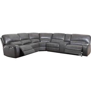 Saul 138 in. W Square Arm 6-Piece Leather L Shaped Modern Sectional Sofa in Gray with Reclining