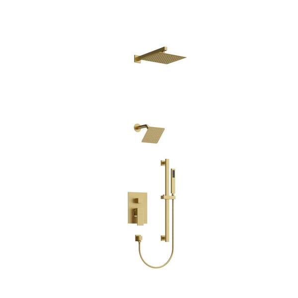 Crozet 3-Spray Wall Mount Dual Fixed and Handheld Shower Head Shower Faucet Hand Shower 2.5 GPM in Brushed Gold