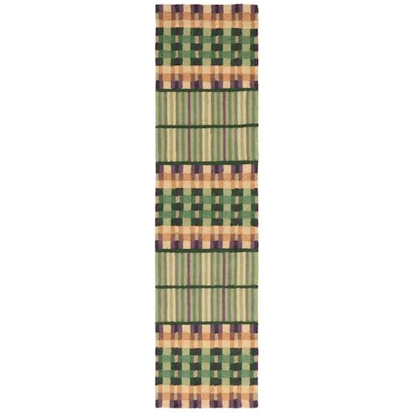 Metro 2 ft. x 9 ft. Green/Gold Striped Geometric Lattice Runner Rug