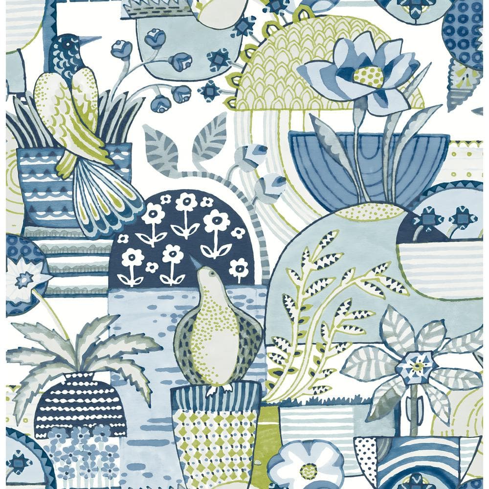 Blue Avriel Vinyl Peel and Stick Removable Wallpaper