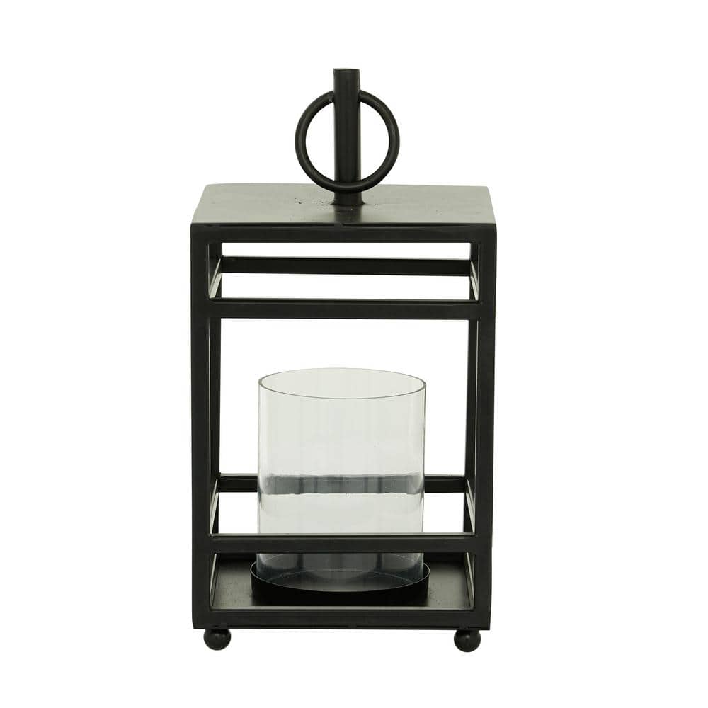 Contemporary Matte Black Metal & Glass Tabletop Lantern