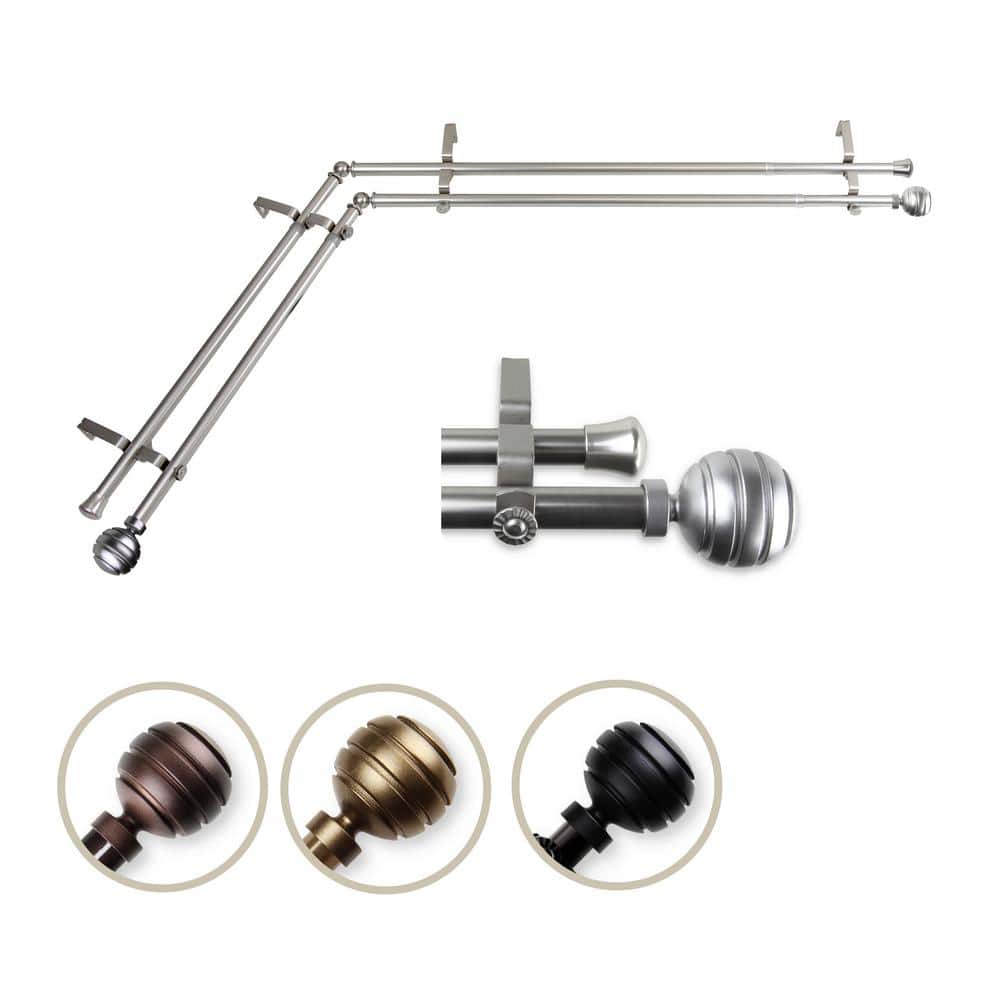 "13/16"" Dia Adjustable 66"" to 120"" Double Corner Window Curtain Rod in Satin Nickel with Poise Finials" price history on PriceWatchPro