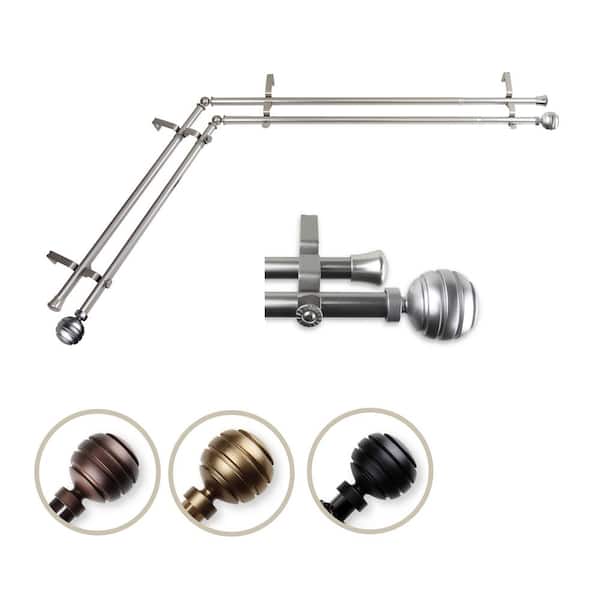 Rod Desyne 13/16" Dia Adjustable 120" to 170" Double Corner Window Curtain Rod in Satin Nickel with Poise Finials