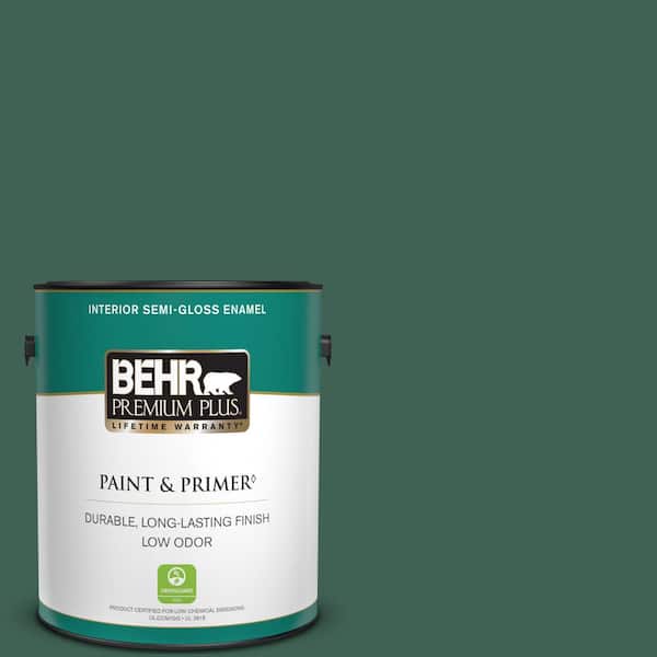 BEHR PREMIUM PLUS 1 gal. #M430-7 Green Agate Semi-Gloss Enamel Low Odor Interior Paint & Primer