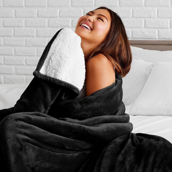 JML Bedding Sherpa Fleece Blanket Twin,Grey Warm Reversible Plush Fleece  Couch Bed Blanket 