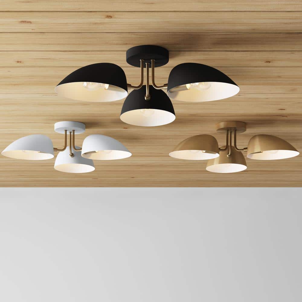Argo 24" Brass and Glass 3-Light Semi-Flush Mount
