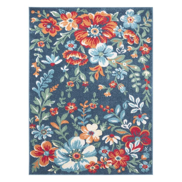 Home Dynamix Hibiscus Bloom Blue/Red 8 ft. x 10 ft. Floral Modern Indoor/Outdoor Patio Area Rug