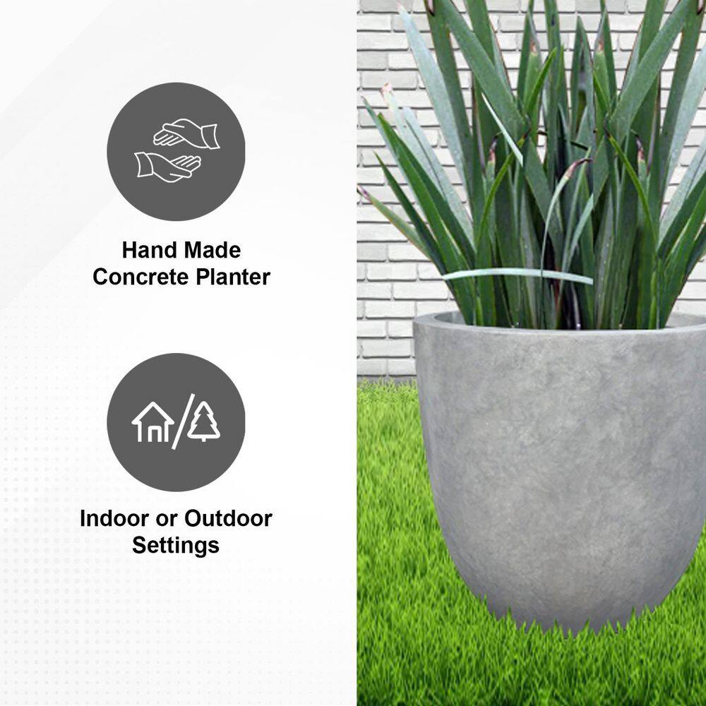 16.93" Natural Concrete Round Lightweight Outdoor Planter