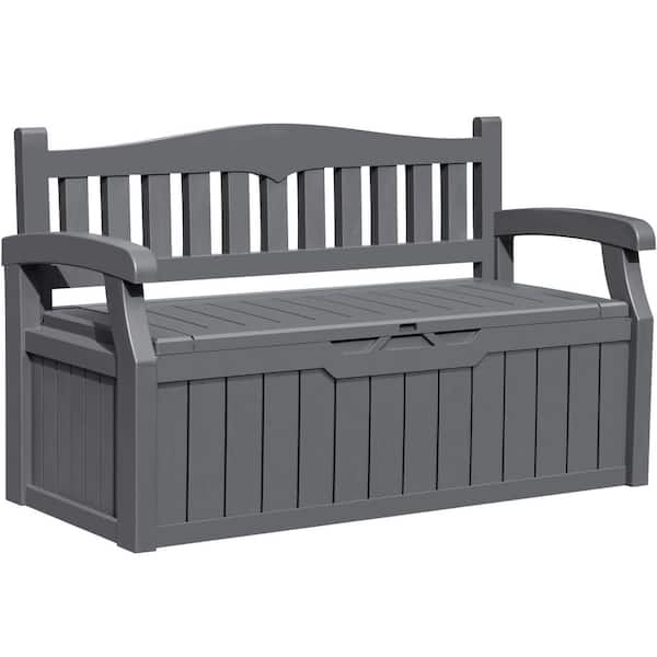 70 Gal. Gray Outdoor Storage Bench Resin Deck Box