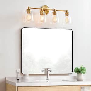30 in. 4-light Antique Brass Bathroom Vanity Light with Clear Glass Shades