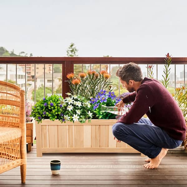 27.5 in. L x 12 in. W x 10 in. H Outdoor Wood Planter Raised Garden Bed Elevated Planter Box Kit
