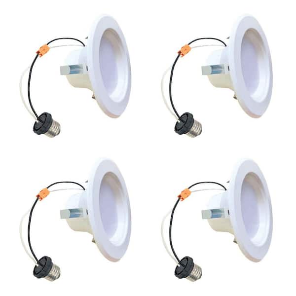 4 in. Adjustable 4000K Integrated LED White Retrofit, 65-Watt Equivalent Dimmable LED Recessed Lighting Kit (4-Pack)