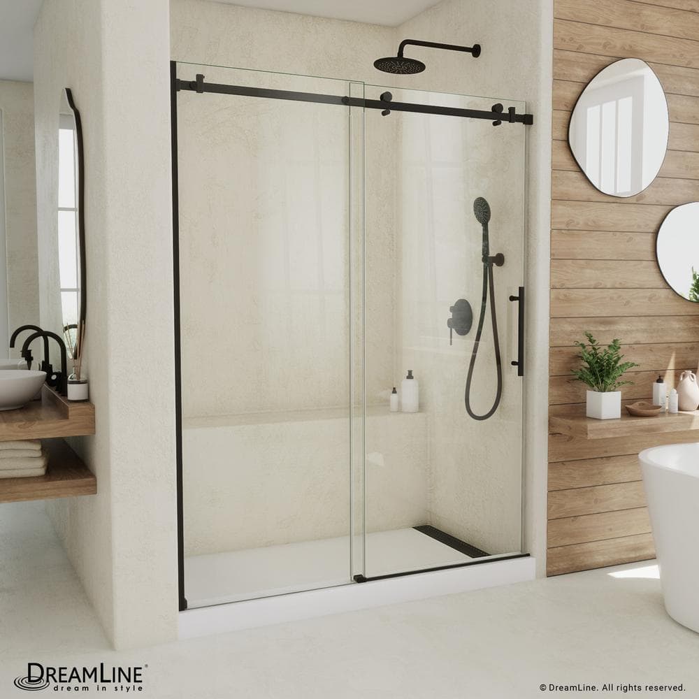 Seneca Matte Black Frameless Sliding Shower Door with Clear Glass