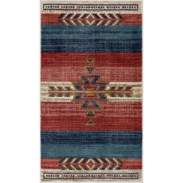 Tulsa Dustin Southwestern Tribal Medallion Crimson 2 ft. 3 in. x 3 ft. 11 in. Mat Accent Rug