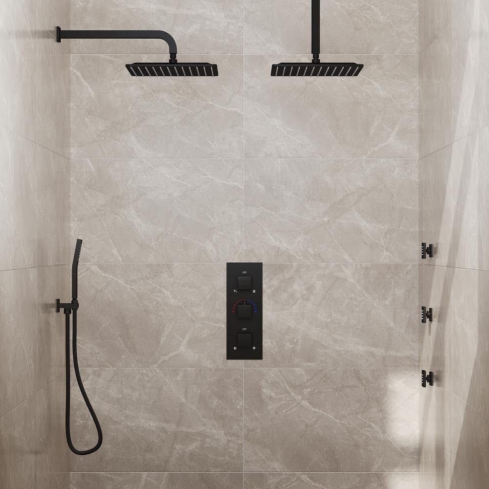 Matte Black Dual Showerheads with Thermostatic Valve