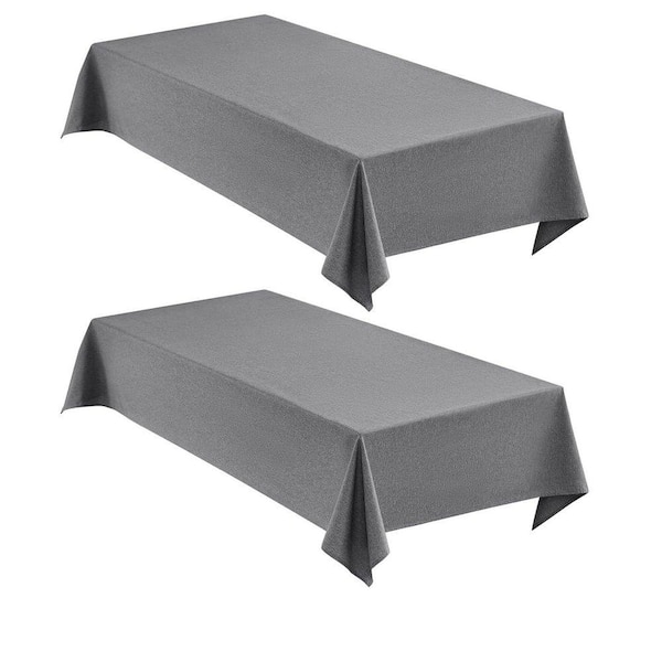 60 in. W x 104 in. L Solid Grey Polyester Tablecloth Set Linen Texture Water Resistant for Dining and Outdoor (Set of 2)