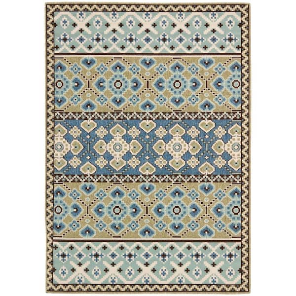 SAFAVIEH Veranda Green/Blue 5 ft. x 8 ft. Border Indoor/Outdoor Patio  Area Rug