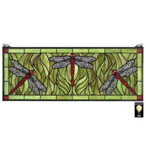 Emerald Green Dragonfly Tiffany-Style Stained Glass Window Panel