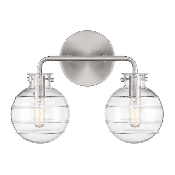 Savoy House Mason 13.5 in. 2-Light Satin Nickel Vanity Light with Clear Swirl Glass Shades