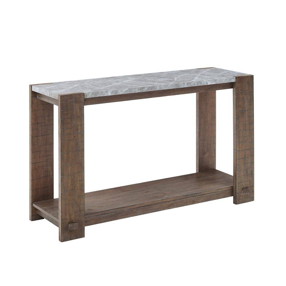 Libby Dusty Caramel Pine and Gray Stone Console Table with Shelf