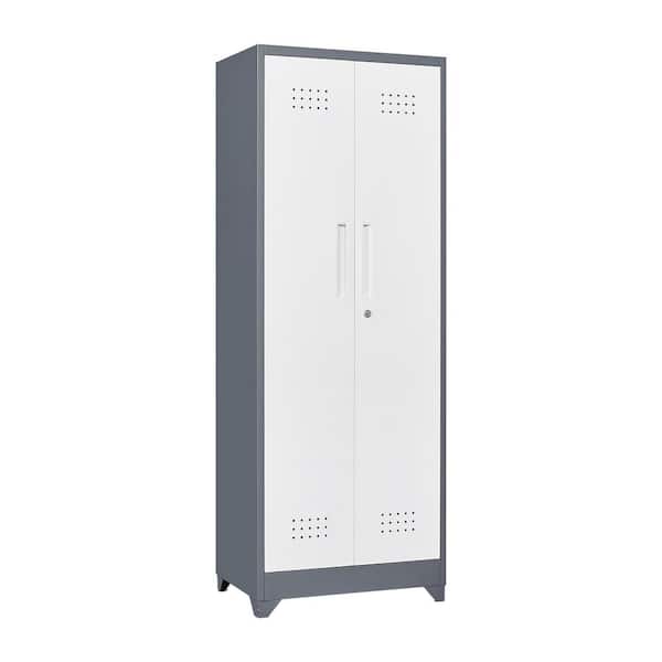 23.62 in. W x 15.74 in. D x 65 in. H Ready to Assemble Gray and White Metal Corner Standard Cabinet with Locking Door
