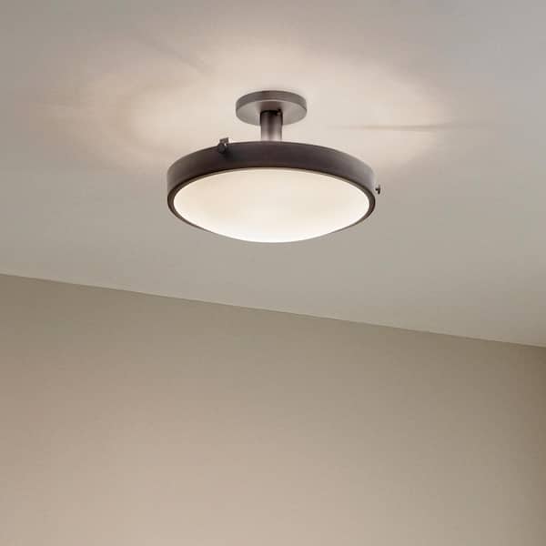 KICHLER Lytham 20.5 in. 4-Light Black Hallway Contemporary Semi-Flush Mount Ceiling Light with Satin Etched Glass