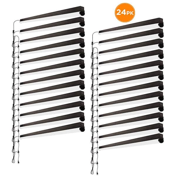 24-Pack 4 ft. Garage LED Linkable Matte Black Strip Light Fixture Plug-in or Hardwire 3600LM 40W Bright White 4000K